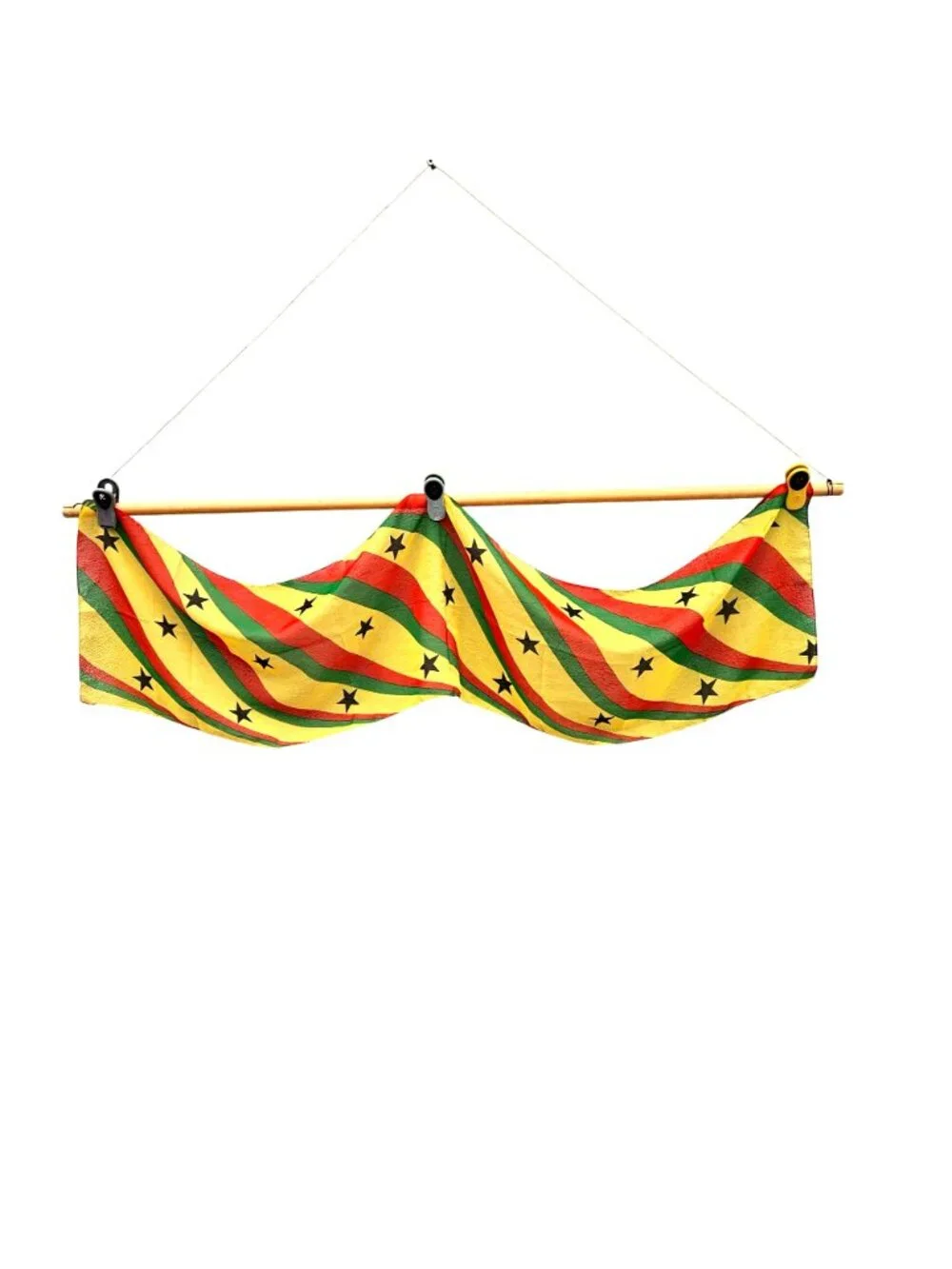 Ghana Flag Colors Rectangular Scarf Yellow Green Red Black Stars Polyester 54x13